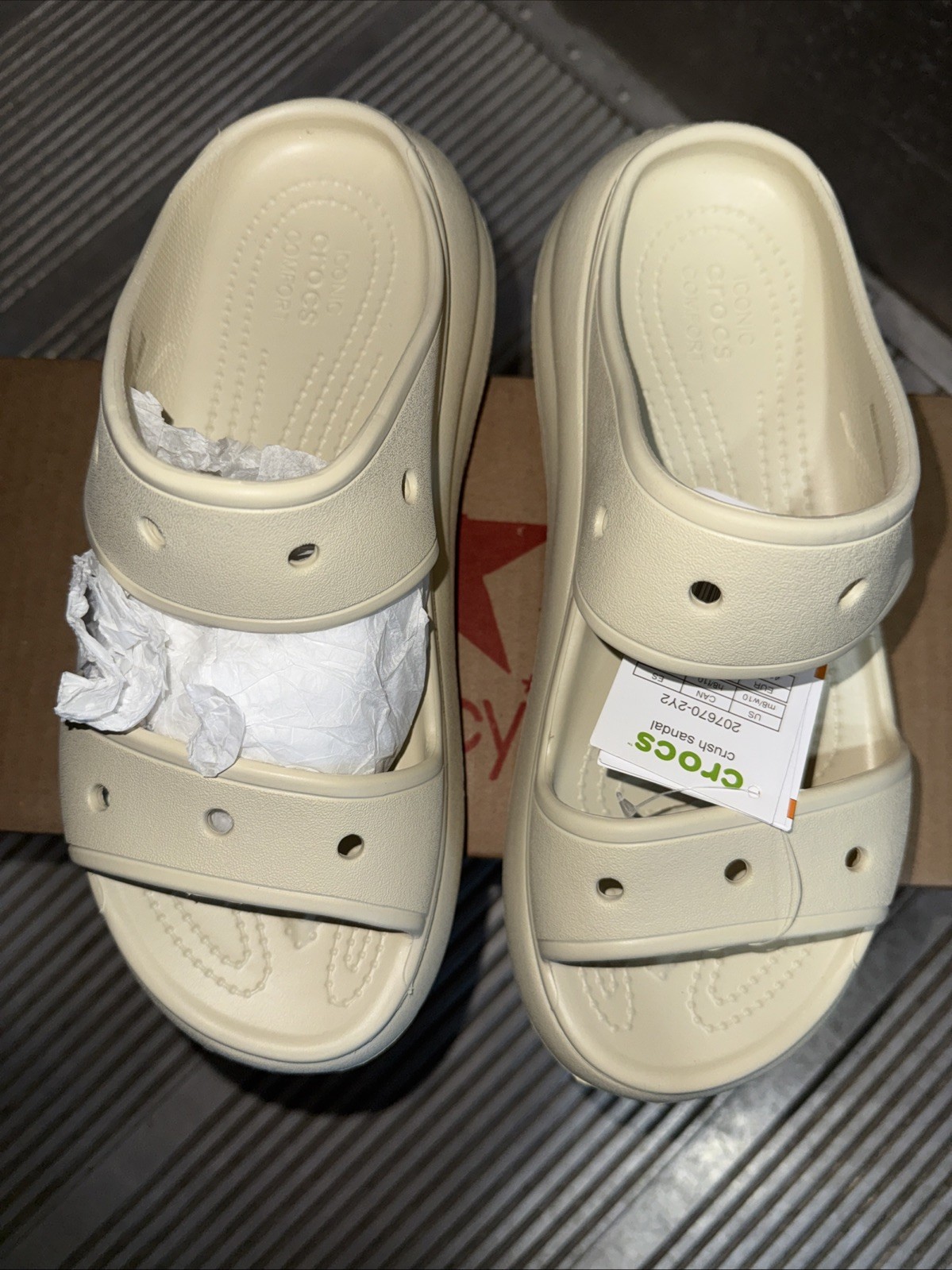Crocs Classic Crush Sandal Bone Slip Womens Size 10 Women 8 Men Unisex