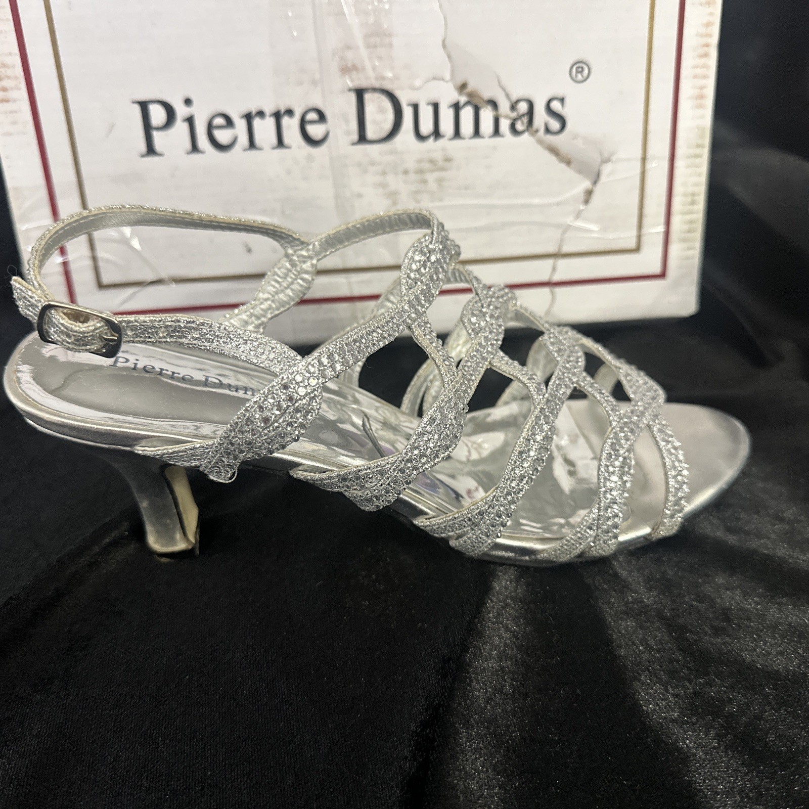 Pierre Dumas Ancora- 508 Silver Rhinestone Sandal Heels 9M