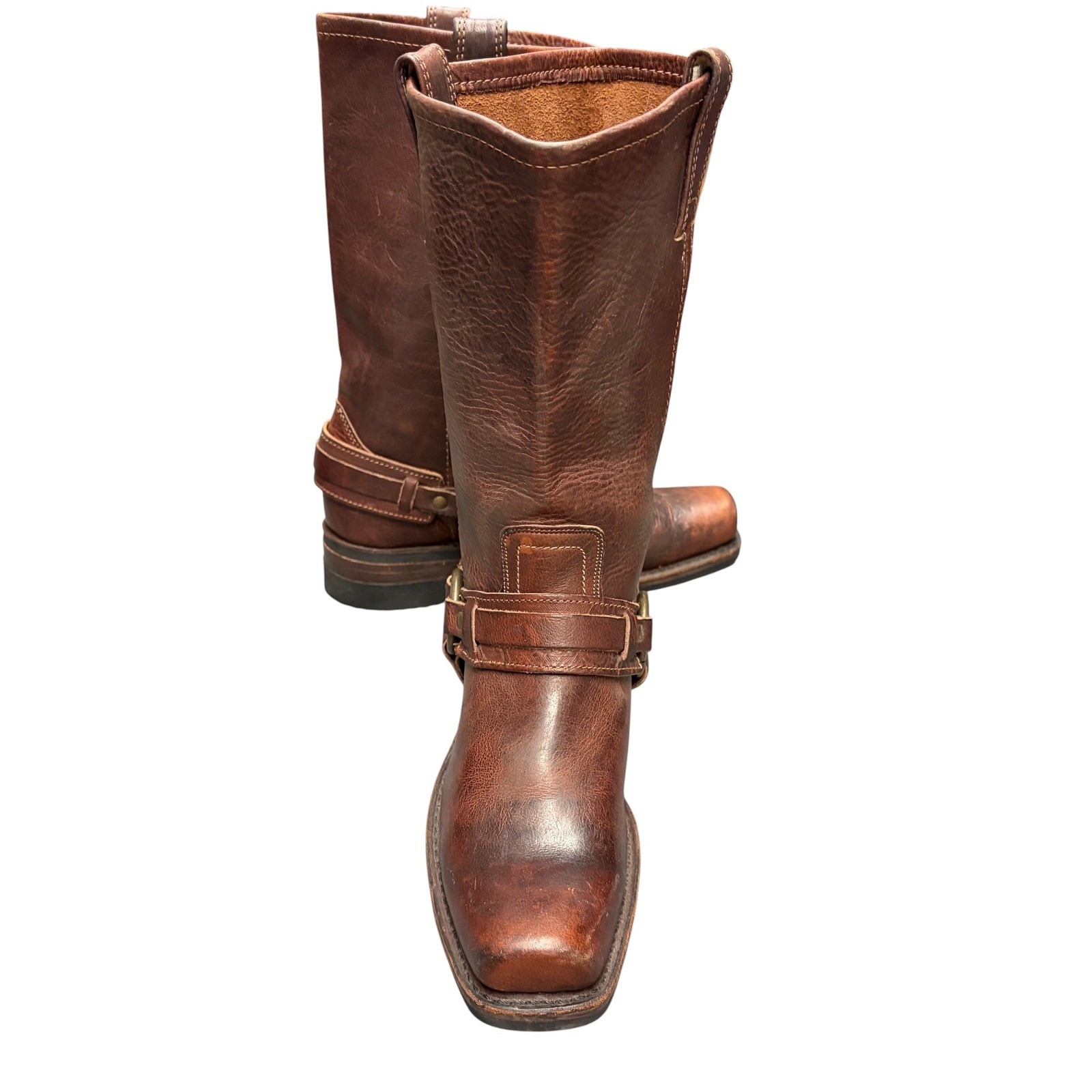 Vintage Frye Brown Leather Belted Harness Boots 77250 Pull On O-Ring Size 8
