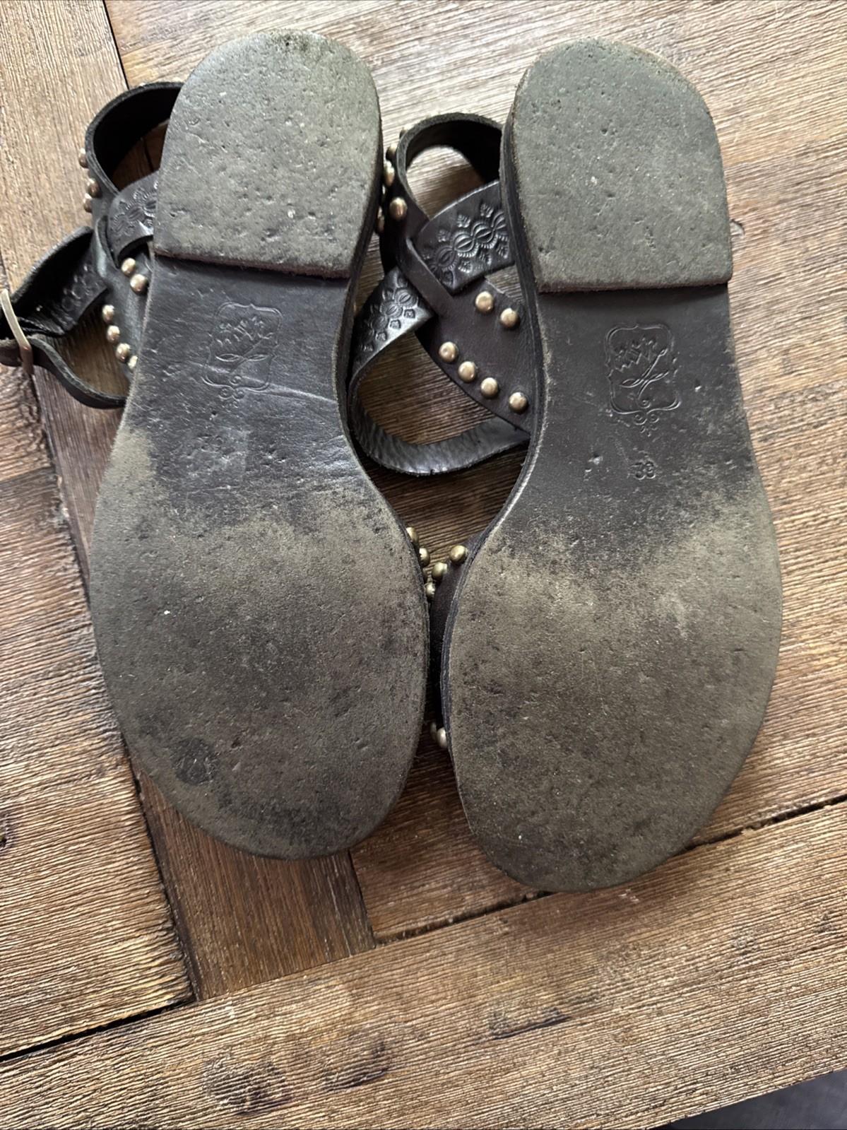 ASH Sandals Black Leather Brass Studs EU 39 US 8 Goth Punk Metal