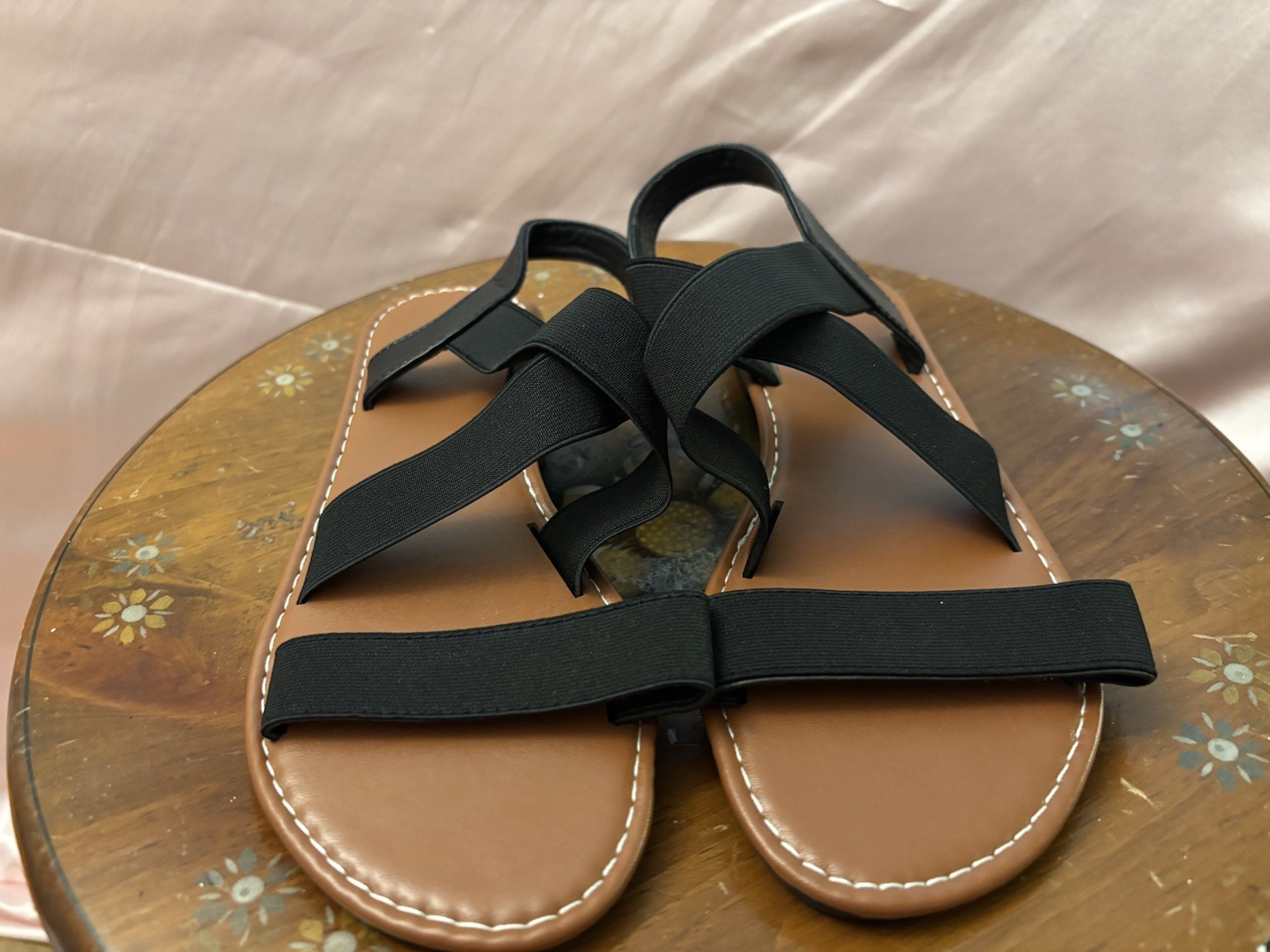 Women’s Black Strappy Slip-On Flat Open Toe Sandals Comfort Casual Travel