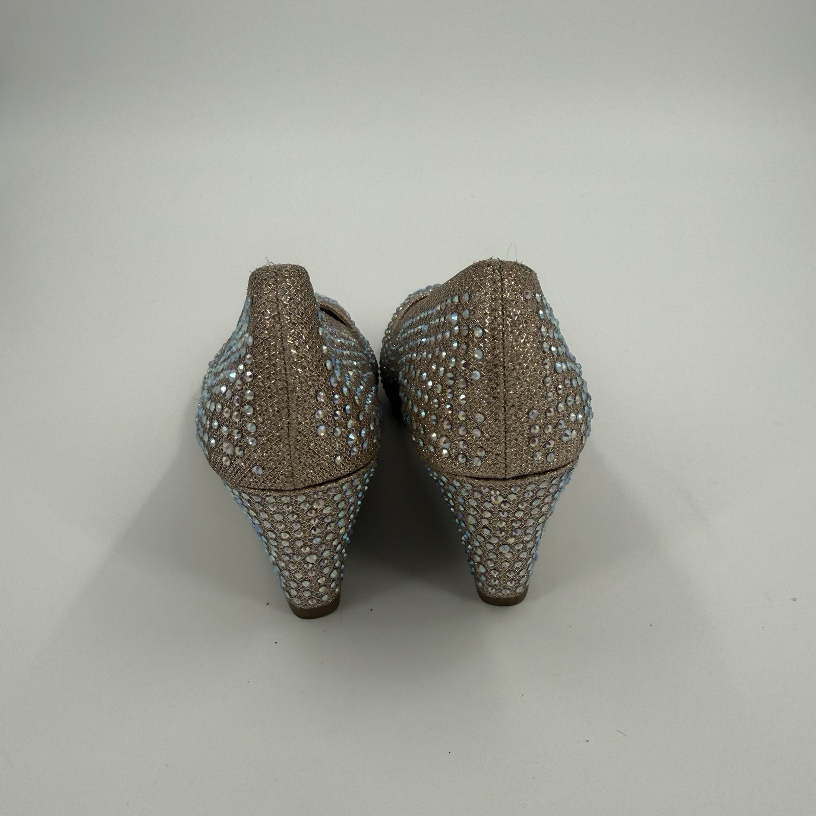 Forever Rhinestone Wedge Heels Gold Sparkle Pumps Womens 6.5