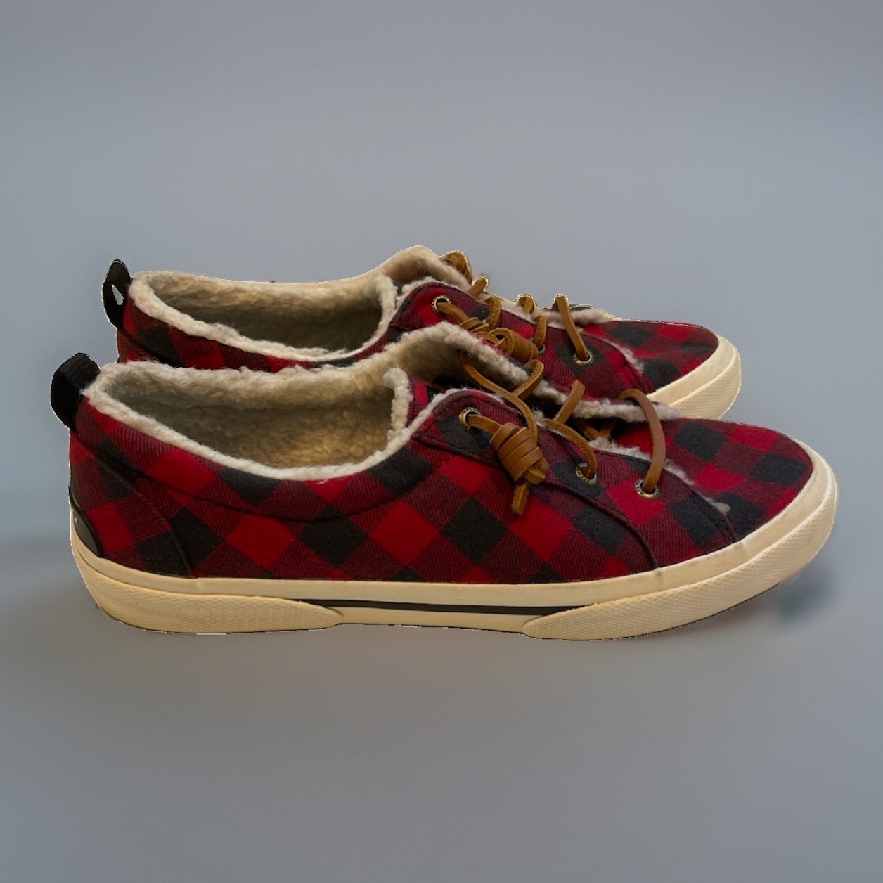 Sperry Red/Black Plaid Low Top Lace-Up Lined Sneakers Unisex Adults
