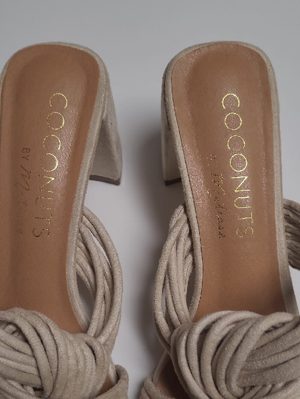 Coconuts by Matisse Roman Taupe Twisted Strap Block Heel Mules – Size 8