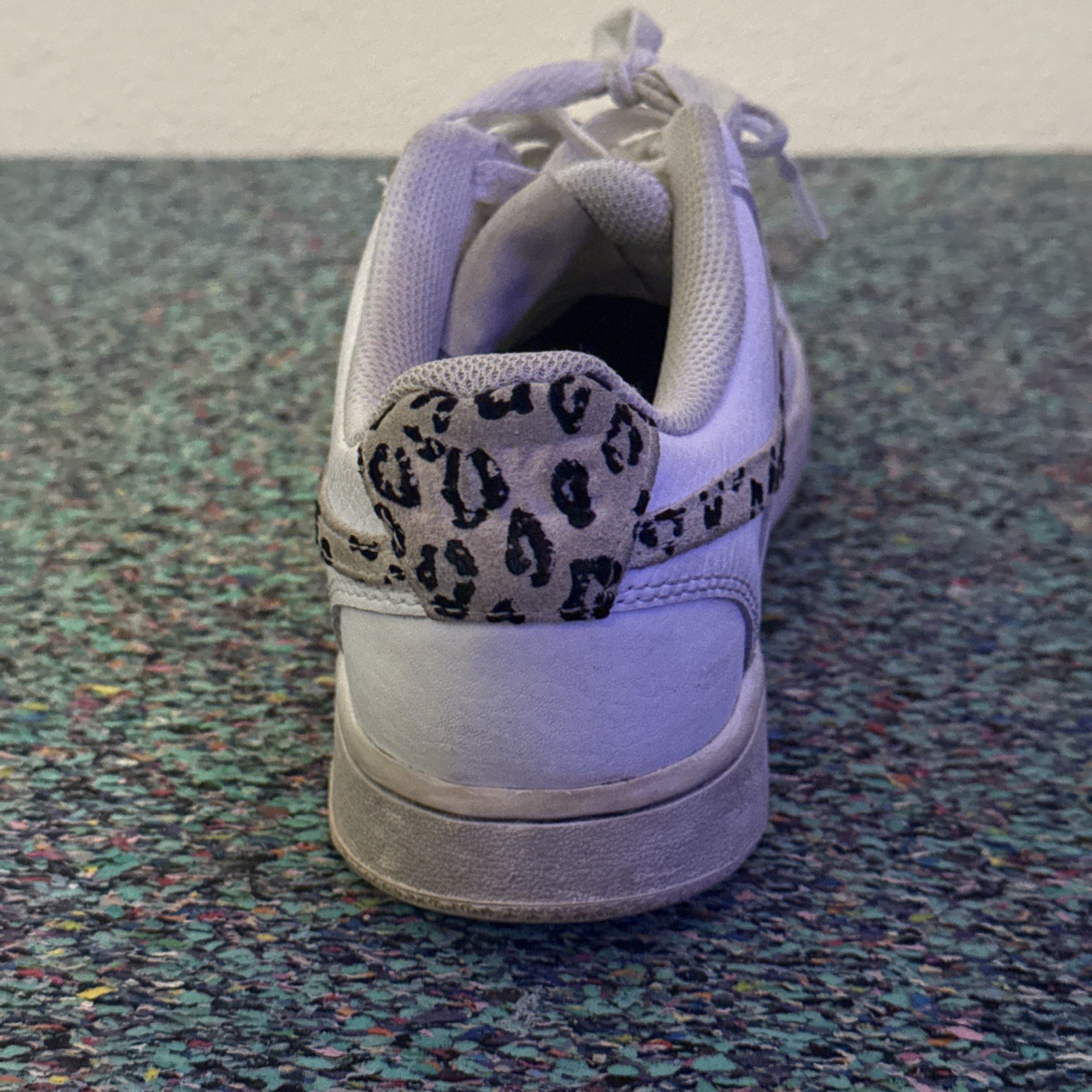 Nike Court Vision Low Top Lace-Up Sneakers WhiteBlack Leopard Swoosh women SZ7.5