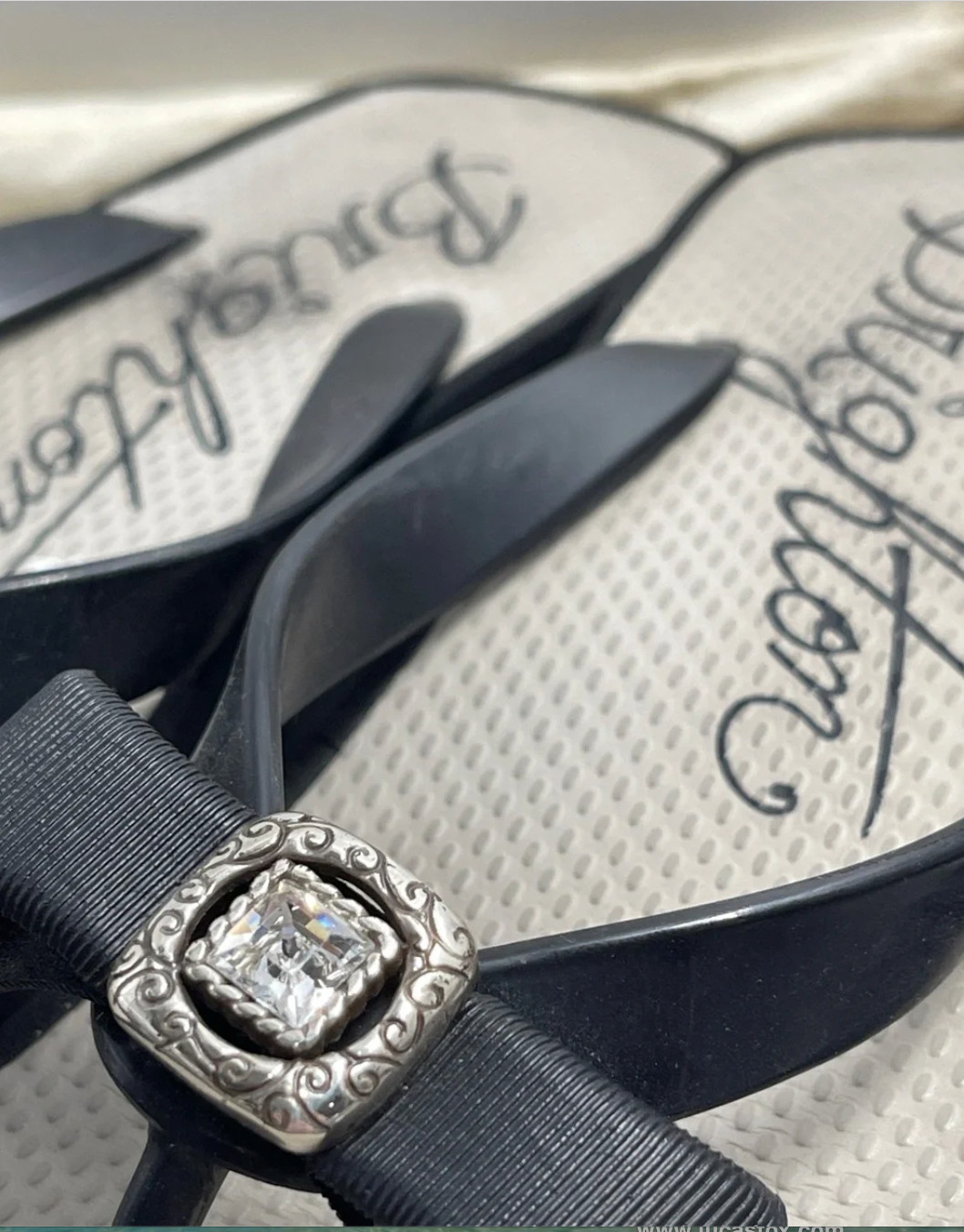 Brighton Bowie 1.5” Wedge Flip Flop with Silver & Rhinestone Accents (7)