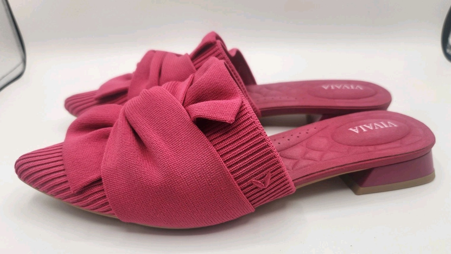 Vivaia Yaffa Pink Knit Pointed Toe Mule Flats Shoes Womens Sz EU 38 Bow Knot