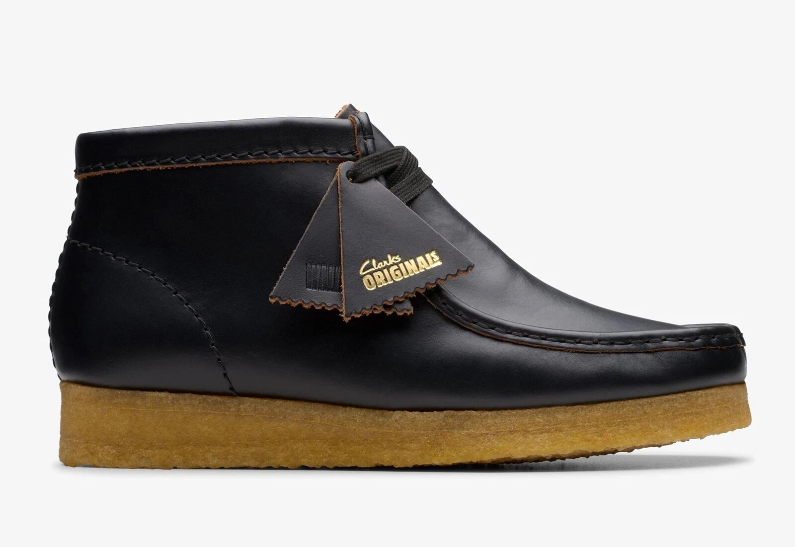 WOMENS CLARKS WALLABEE BOOT BLACK SMOOTH LEATHER