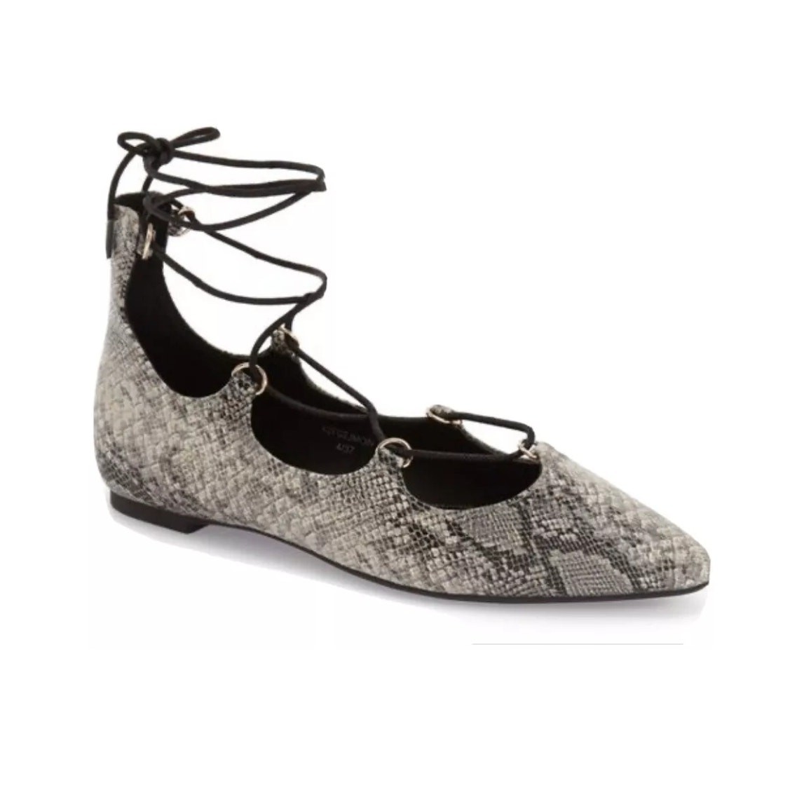 TOPSHOP Womens Kingdom Ghillie Gladiator Flats 8 Pointed Snakeskin Faux Leather
