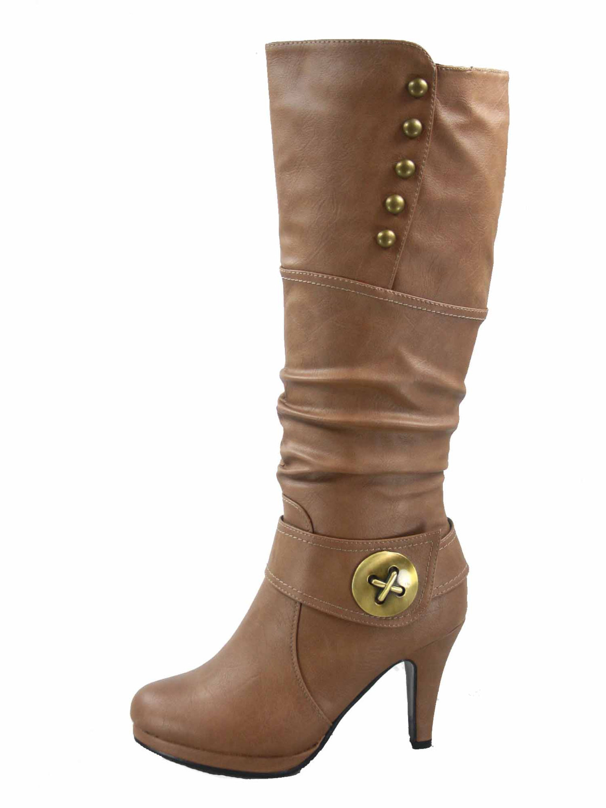 Women’s 6 Color High Heel Round Toe Platform Zip Knee Mid Calf High Boots