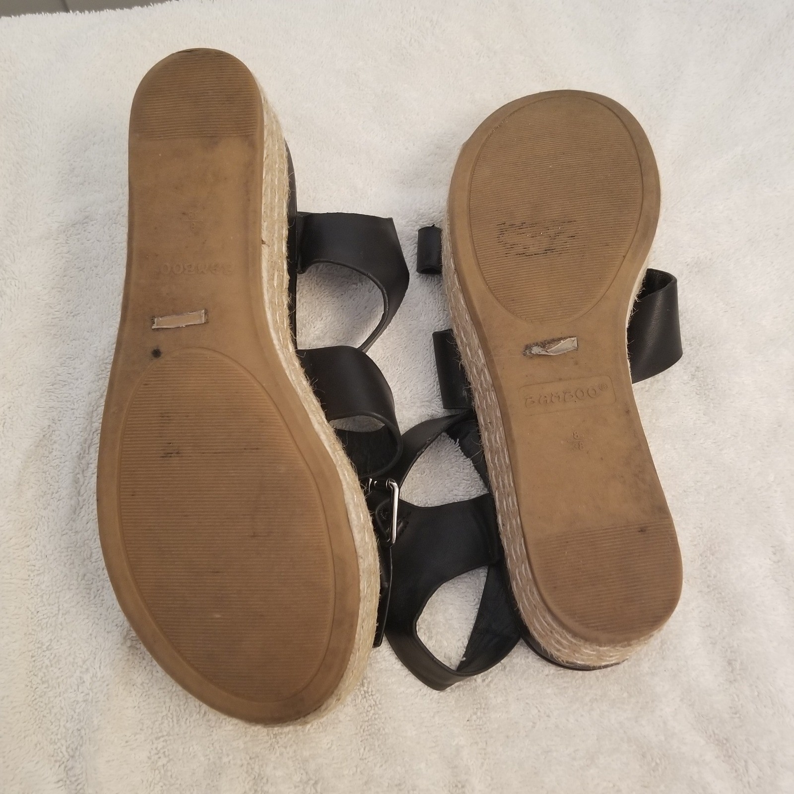 Womens Black Multi Strap Espadrille Platform Sandals Ankle Strap Flatforms Sz 8