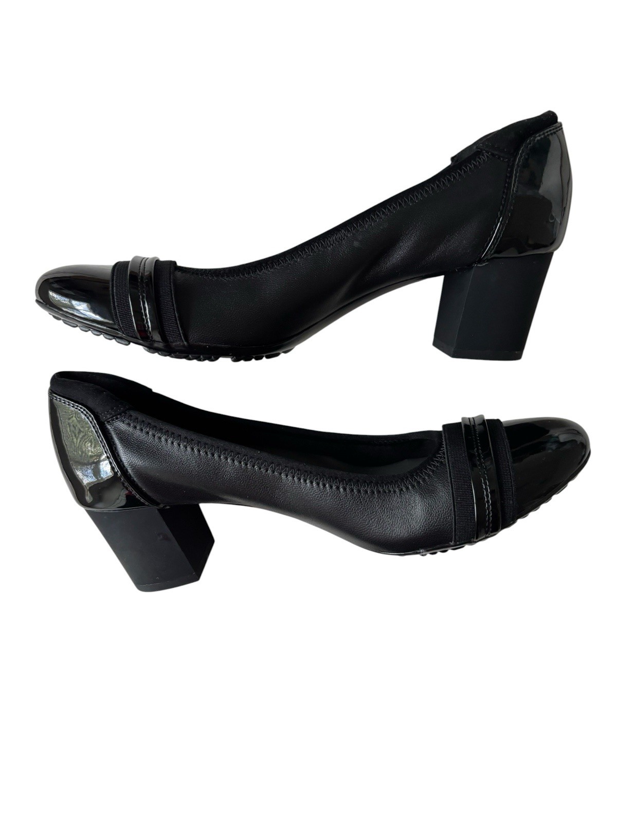Anne Klein iFlex Black Patent Cap Toe Block Heel Pumps Sz 6M New No Box