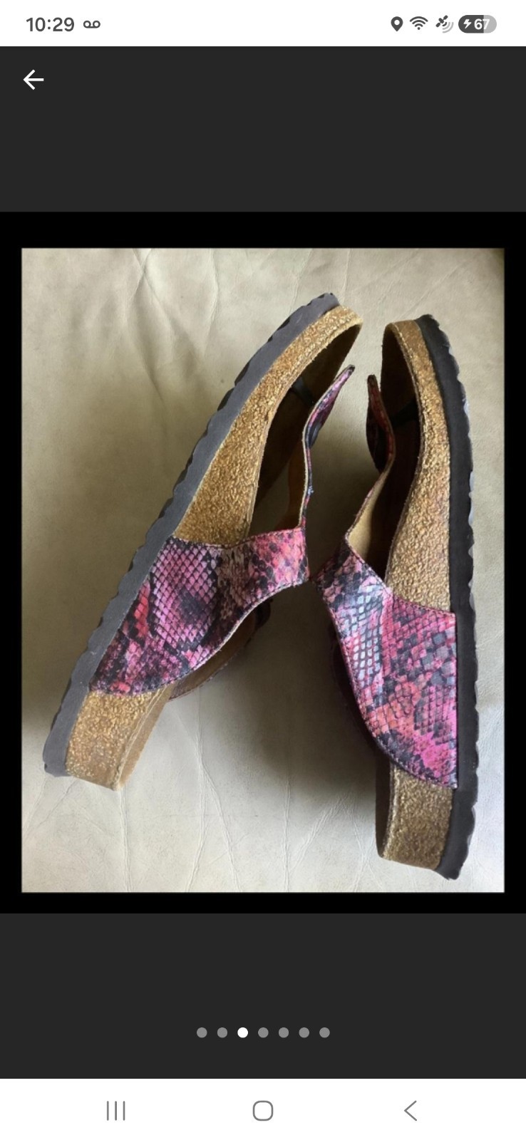 Birkenstock Women’s Pink Purple Snake Skin Leather Thong Sandals Size 39. 9-9.5