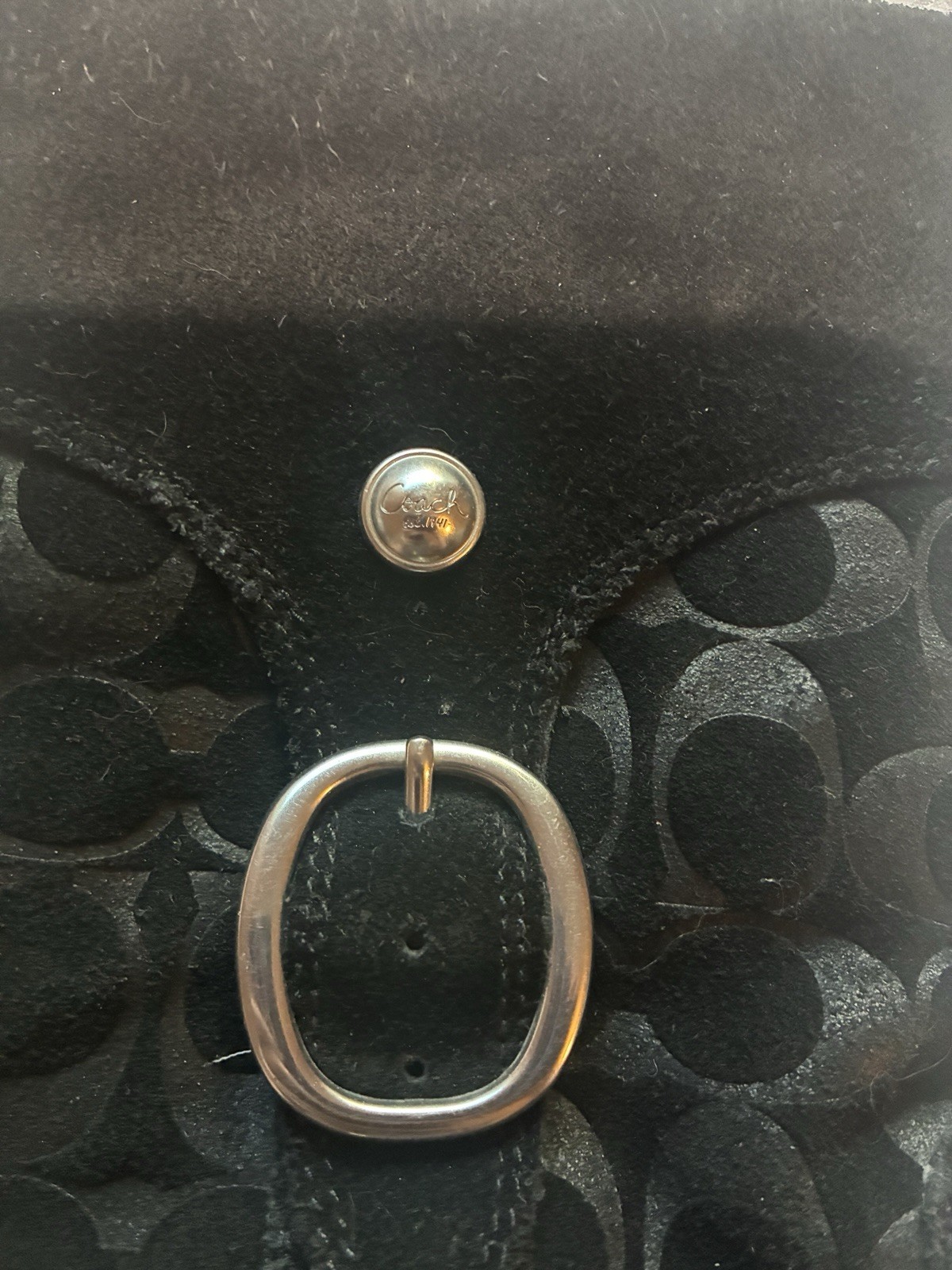 Coach Women’s 8.5 Black Suede Mid-Calf Logo Round Toe Buckle Boots