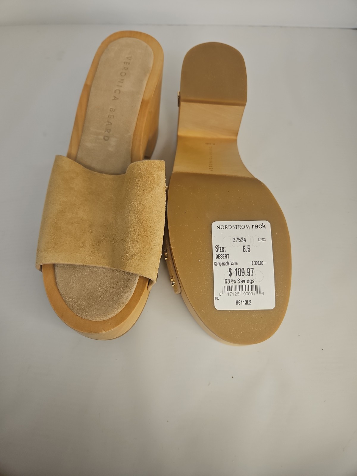 Veronica Beard Hannalee 2 Suede Clog Sandals Desert Tan Studded Sz 6.5 Platform