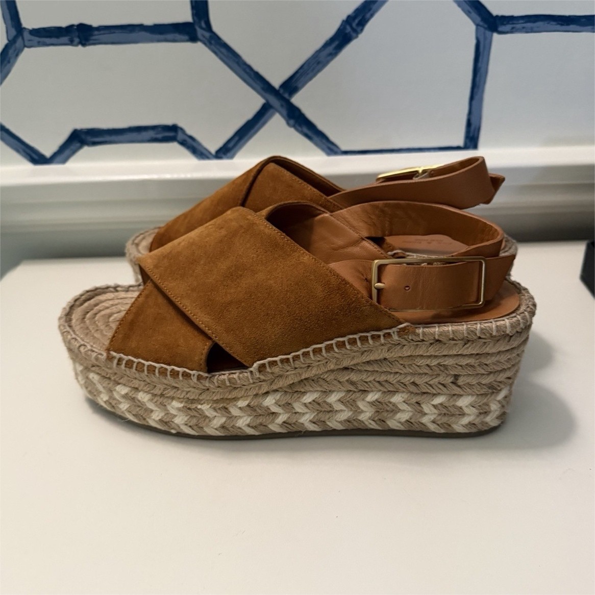 rag & bone Brown Suede Espadrille Wedge Sandals Ankle Strap Buckle 38