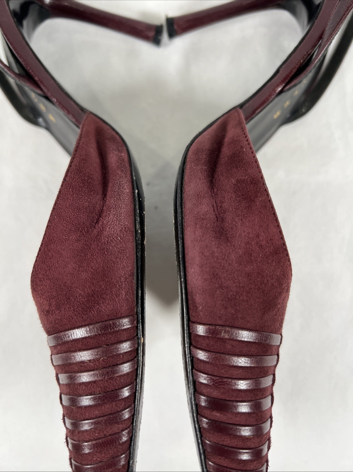 Richard Tyler Burgundy Suede Slingback Heels Pointed Toe Leather Pumps Luxury 8M