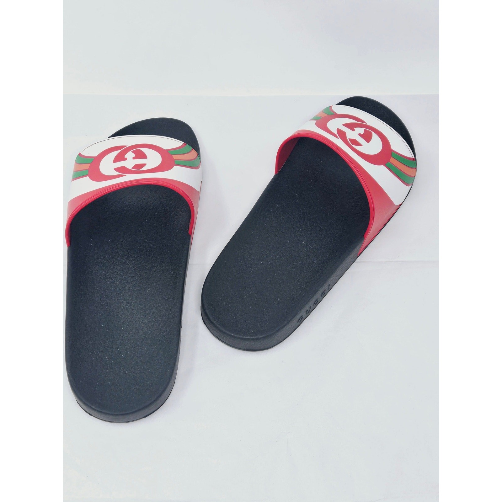 Gucci Red multicolor signature GG logo rubber sandals 40 sz