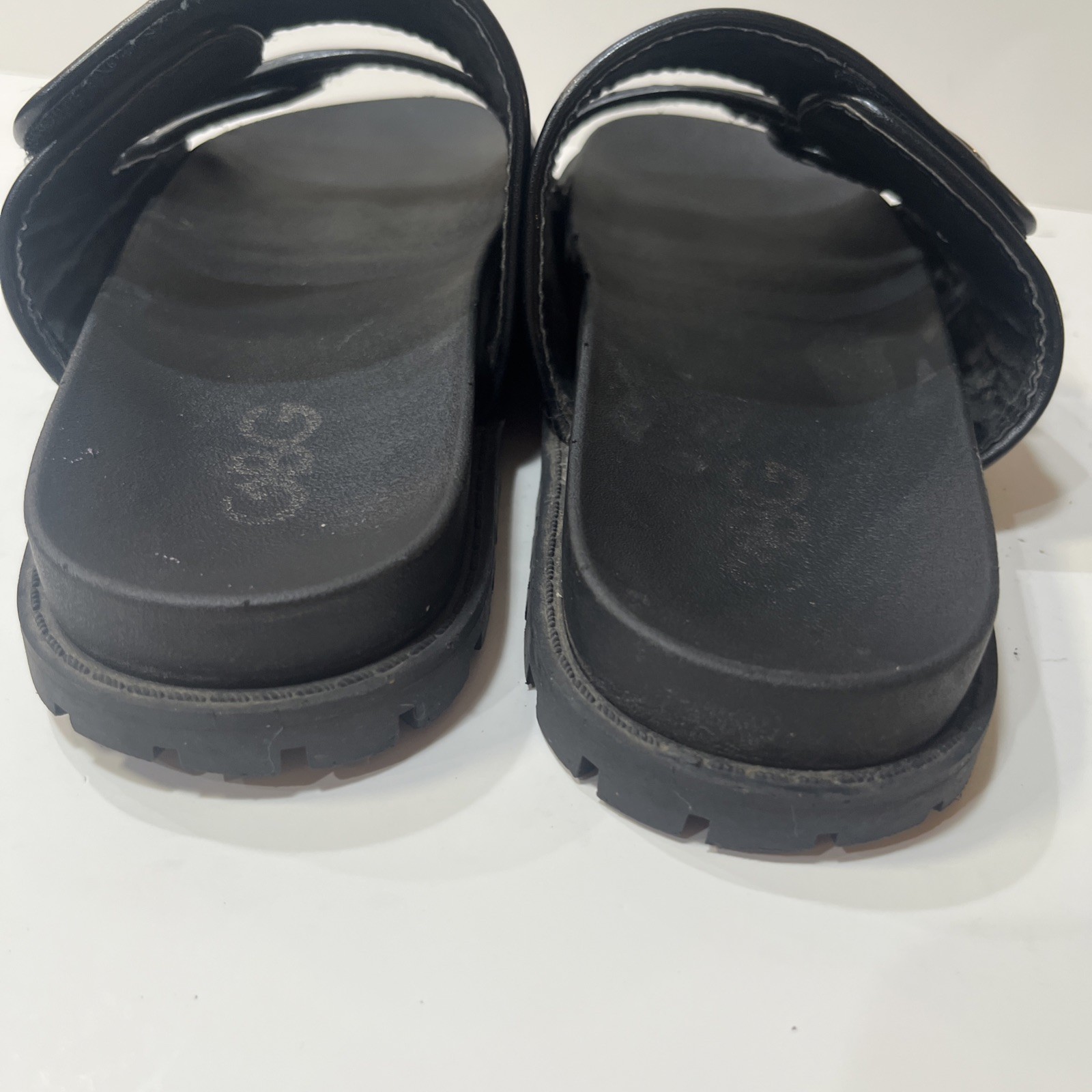 Guess GBG Black Embossed Slides Sandals Silver Accent Size 8M
