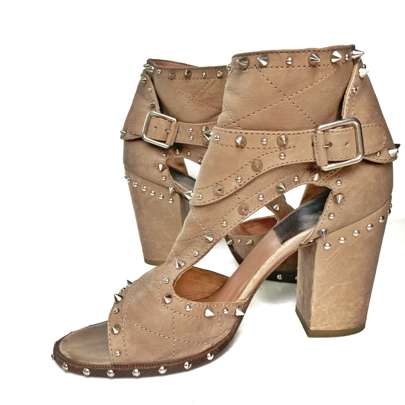 Laurence Dacade Deric Studded Leather Heels | Italian Nude Designer Glam Sandals