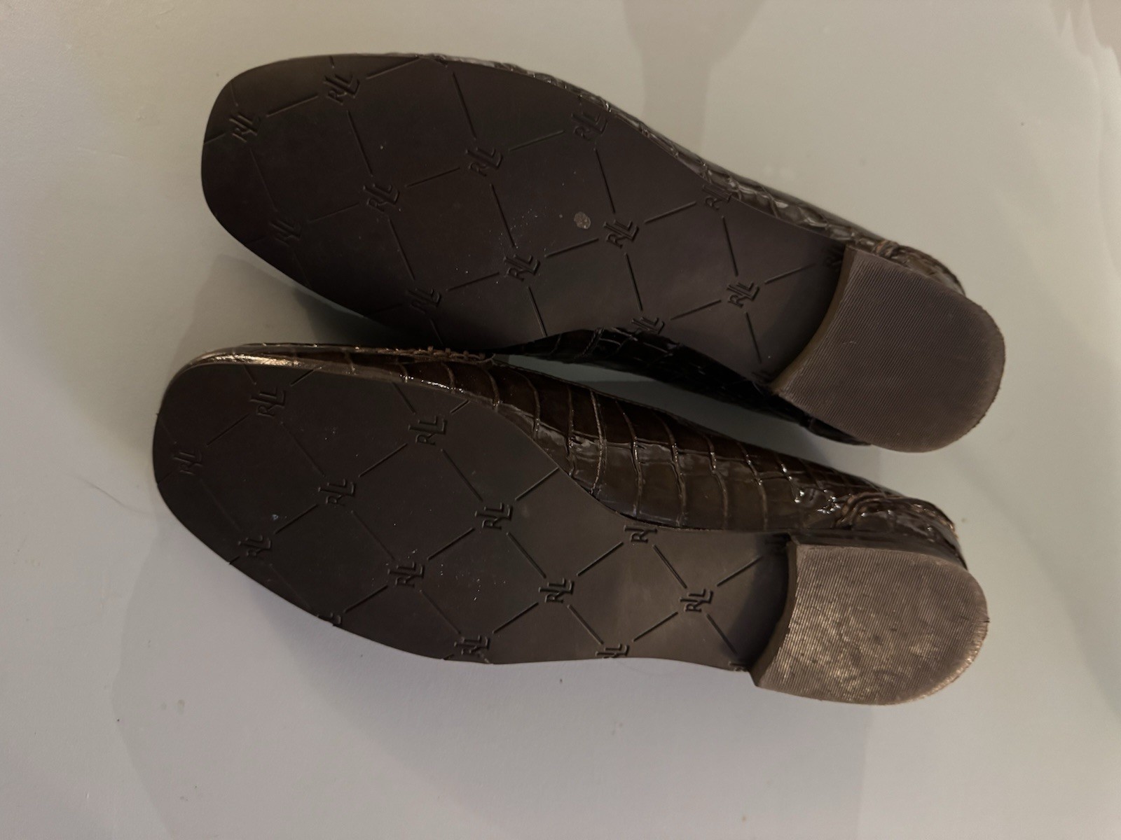 Lauren Ralph Lauren Croc Embossed Patent Leather Loafers Brown Women’s Size 7