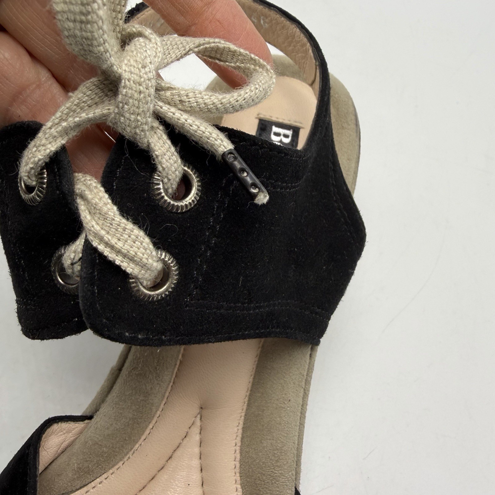Beautifeel Wedge Sandals Womens 9 Black Suede Leather Tie EU 40 Israel Read