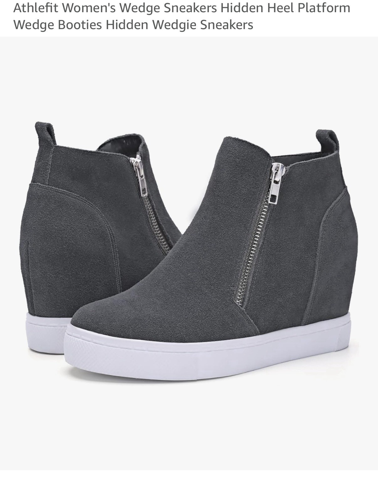 Athlefit Gray Wedge Bootie Sneakers Hidden Heel Platform Zip-Up Ankle Boots
