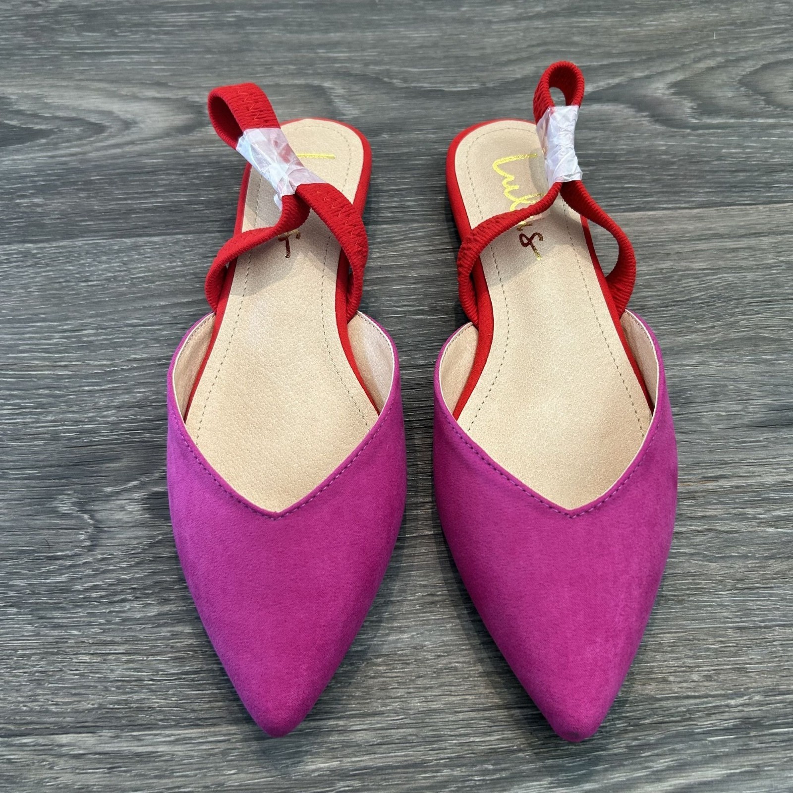 NEW Lulus Size 7 Mae Fuchsia Pink Red Suede Pointed Toe Slingback Flats Slip On