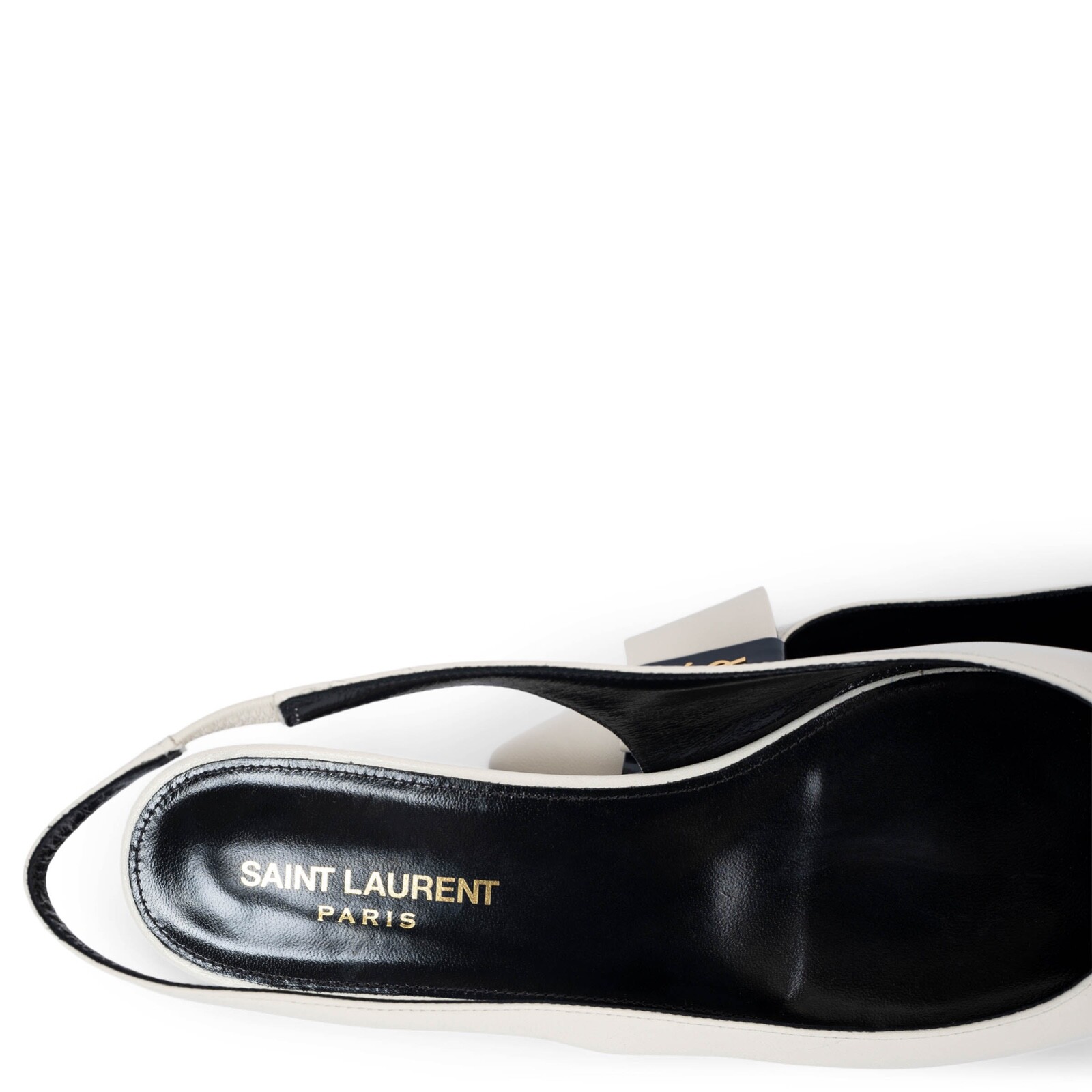 70044 auth SAINT LAURENT cream & navy leather 2021ANAIS Slingback Flats Shoes 38