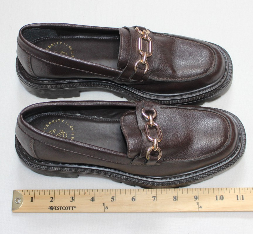 Secret Celebrity Chunky Platform Y2K Shoes Women’s Size 8 Brown Brass Chain NWOT