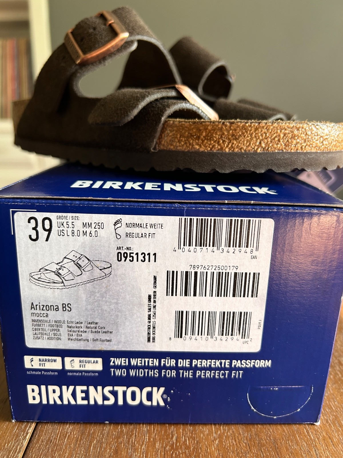 Birkenstock Arizona Soft Footbed Suede Leather – Size 8/39 – Mocha – New in Box