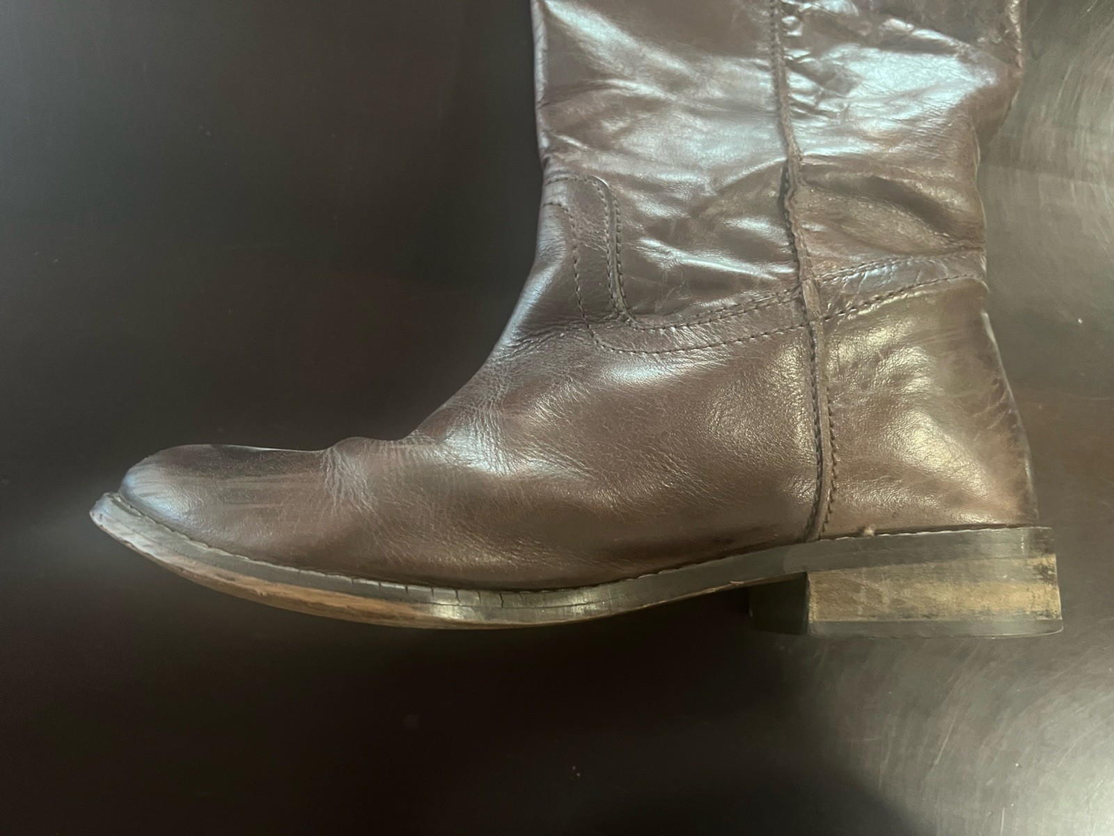 MIA Boots Leather Long Solid Brown Low Heel Size 8.5