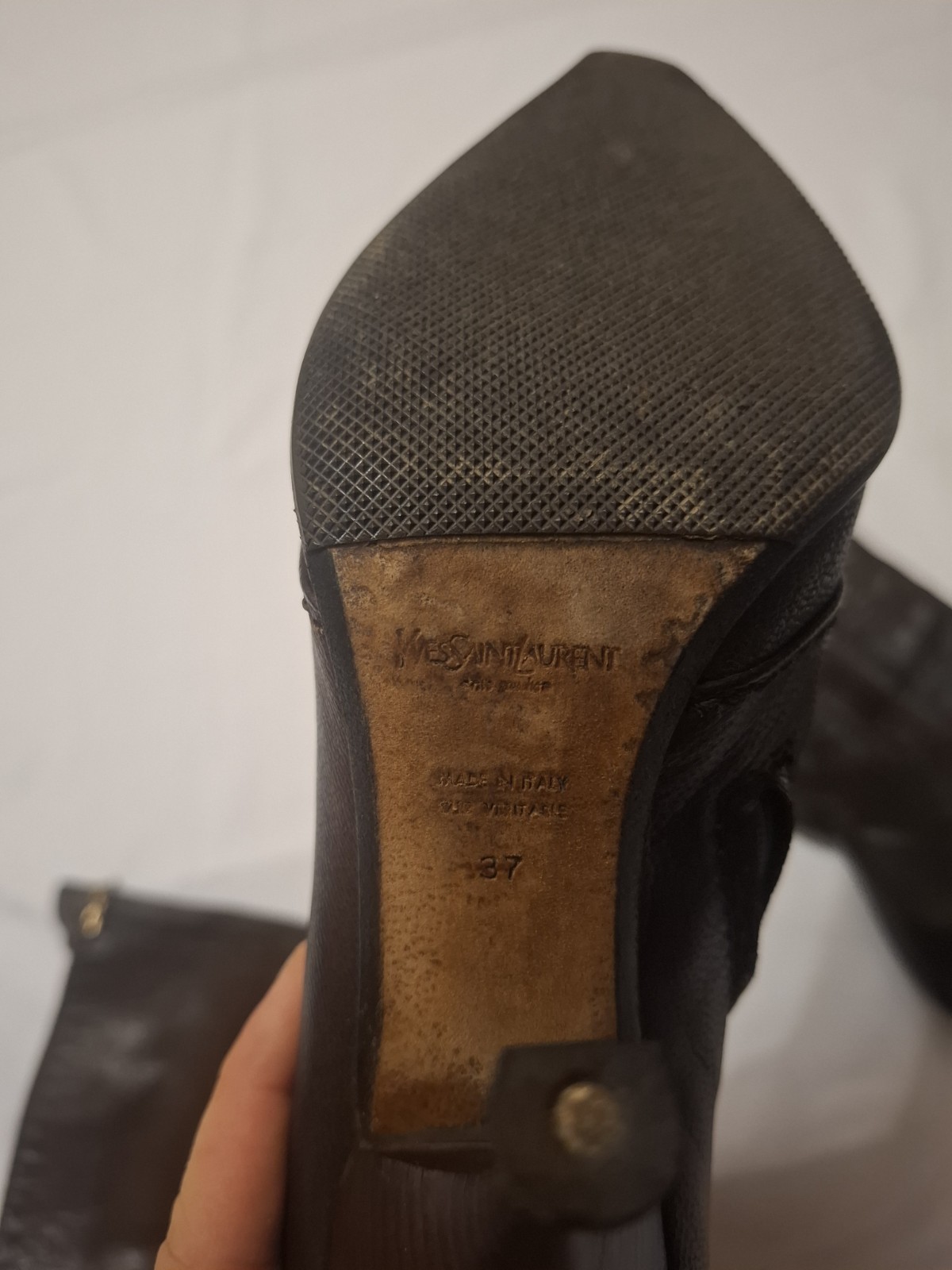 Yves Saint Laurent Brown Leather Knee High Full Zip Stiletto Boots EU 37