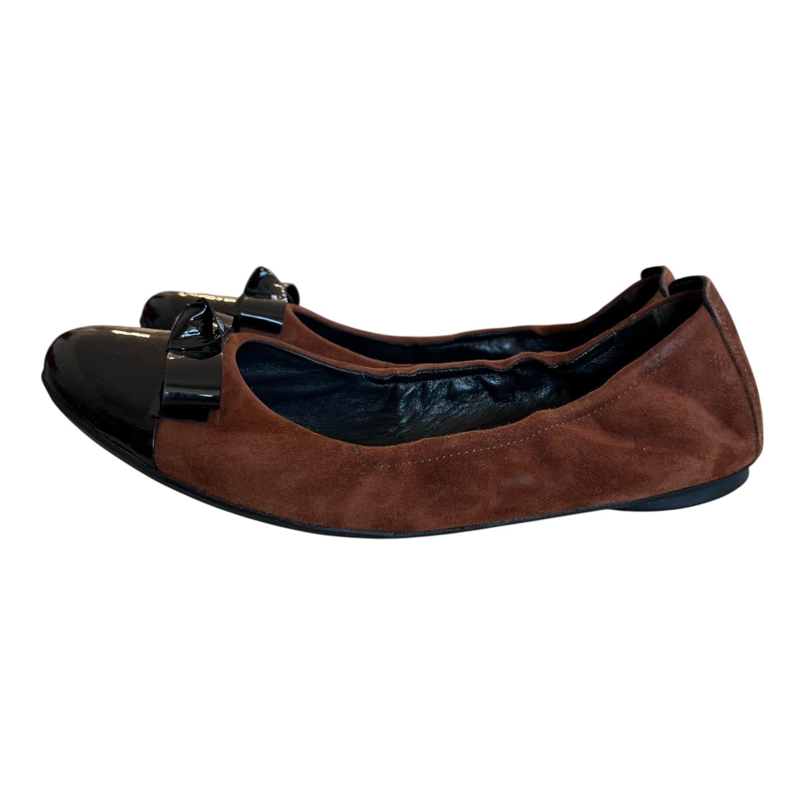 Paul Green Nellie Brown Suede Black Patent Cap Toe Bow Ballet Flats Size US 7.5