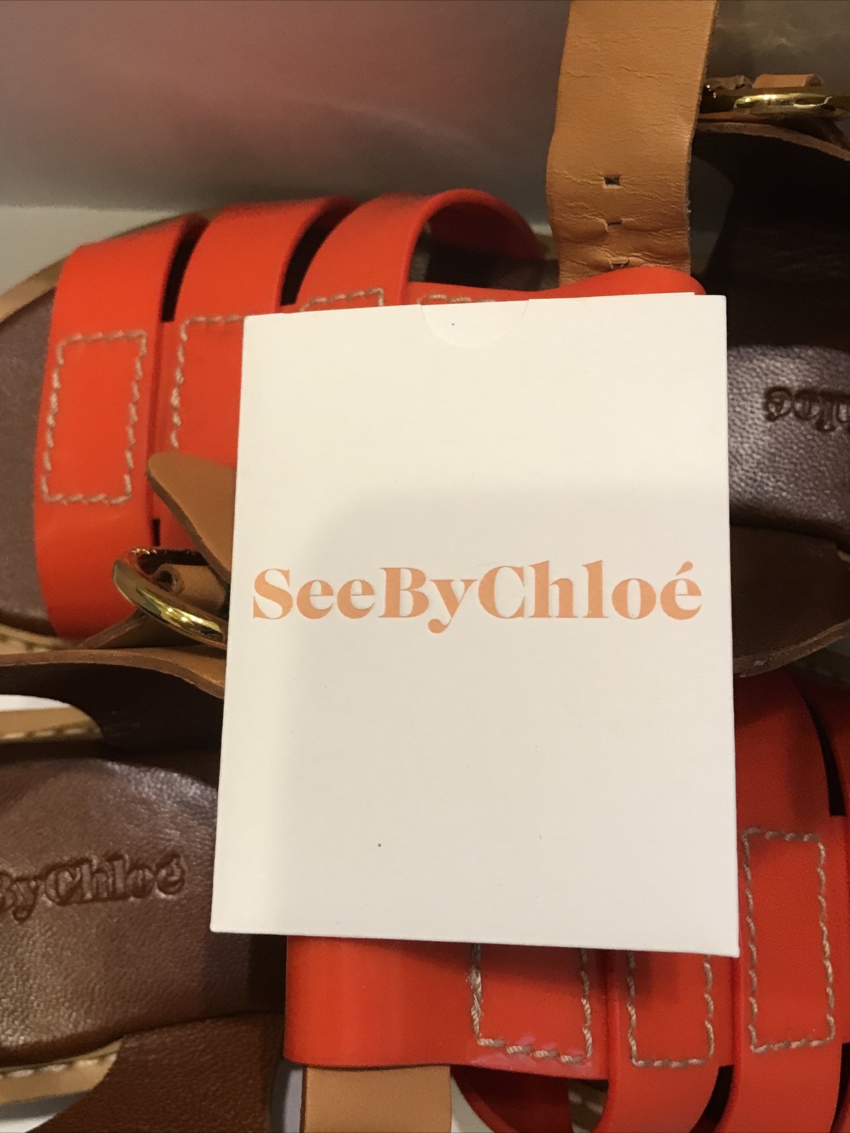 See By Chloe Fisherman Millye Orange Beige PV Rubber Sandals Size 8 38 New