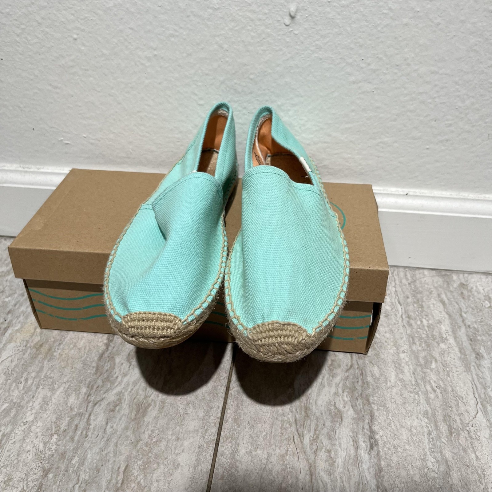 Soludos Original Espadrille Dali Shoes Womens Size 8 Aqua Canvas Slip On