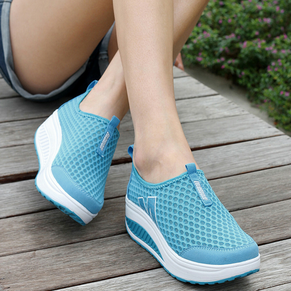 Women Casual Sport Shoes Walking Platform Breathable Mesh Running Wedges Shoes