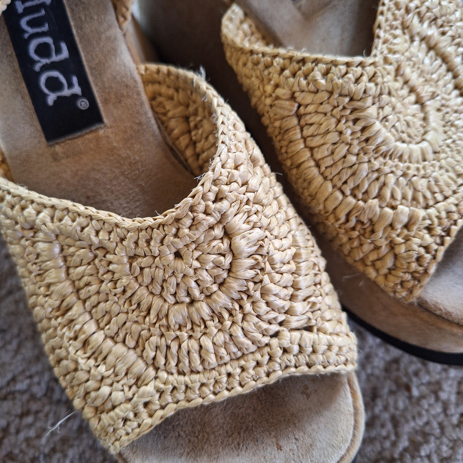 Mudd Vintage Y2K Crochet Platform Sandals Ankle Strap Straw Raffia Boho READ