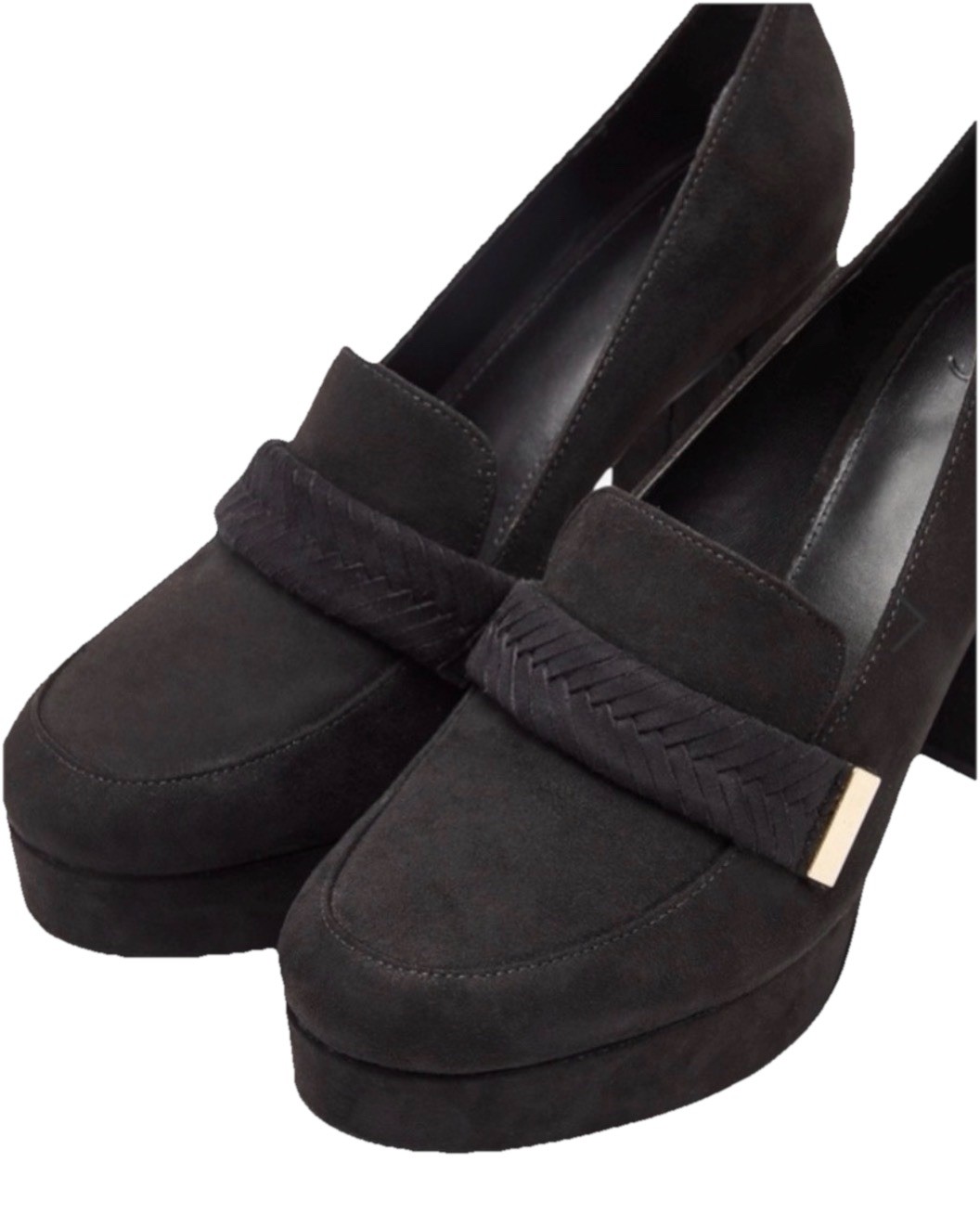 Just Fab Adele Braided Loafer Platform Court Shoes 4” Heel Faux Suede 9.5 Black