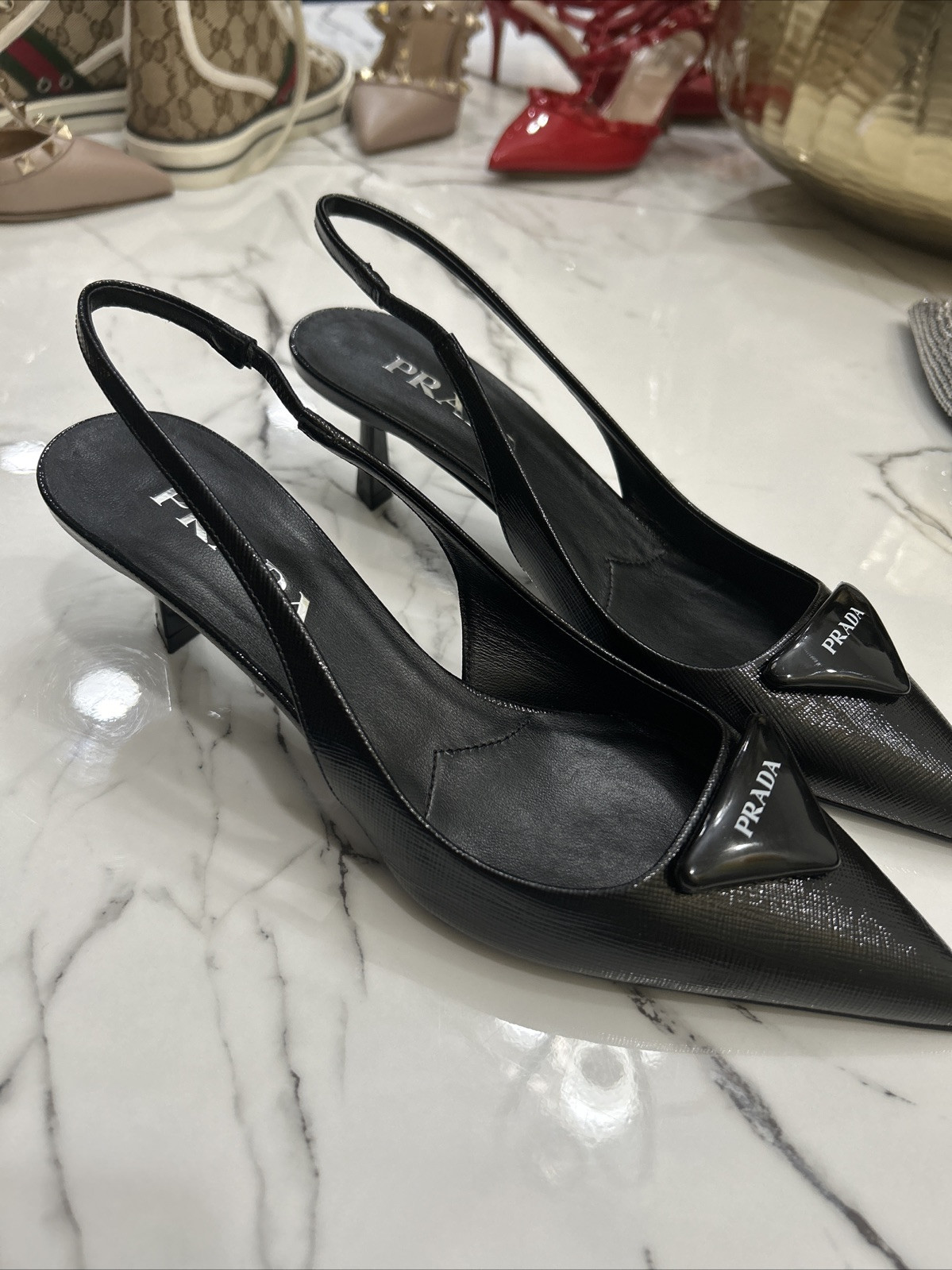 Prada Pump Solid Mid (2-2.9 In) Heel Height Heels For Women