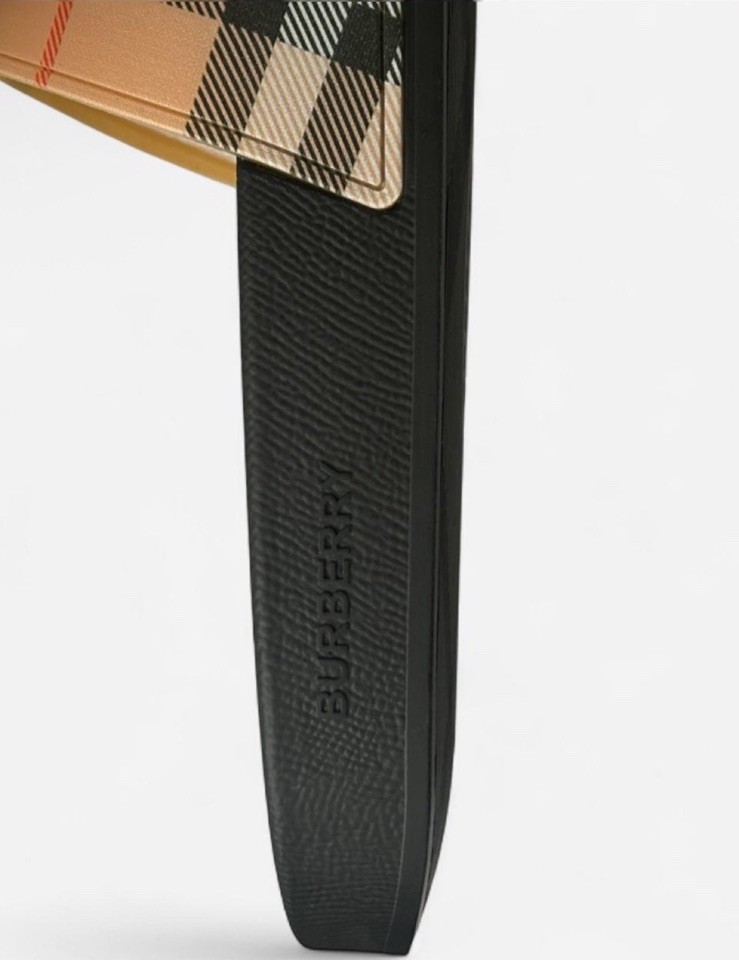 Burberry Check Slide Sandals Black/Beige Leather Slip On Logo US 11 EU 45