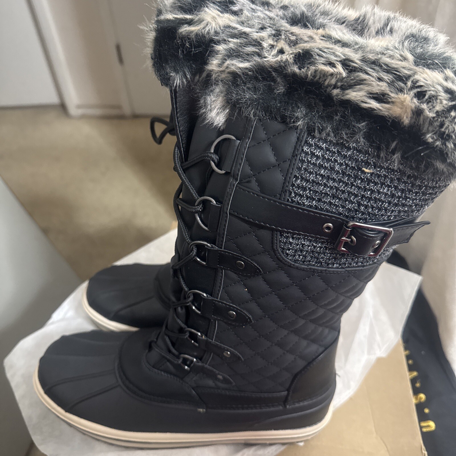 VEPOSE Lace Up Women’s Boots Sz 11 Waterproof Snow Fur Style-CJY975 15”