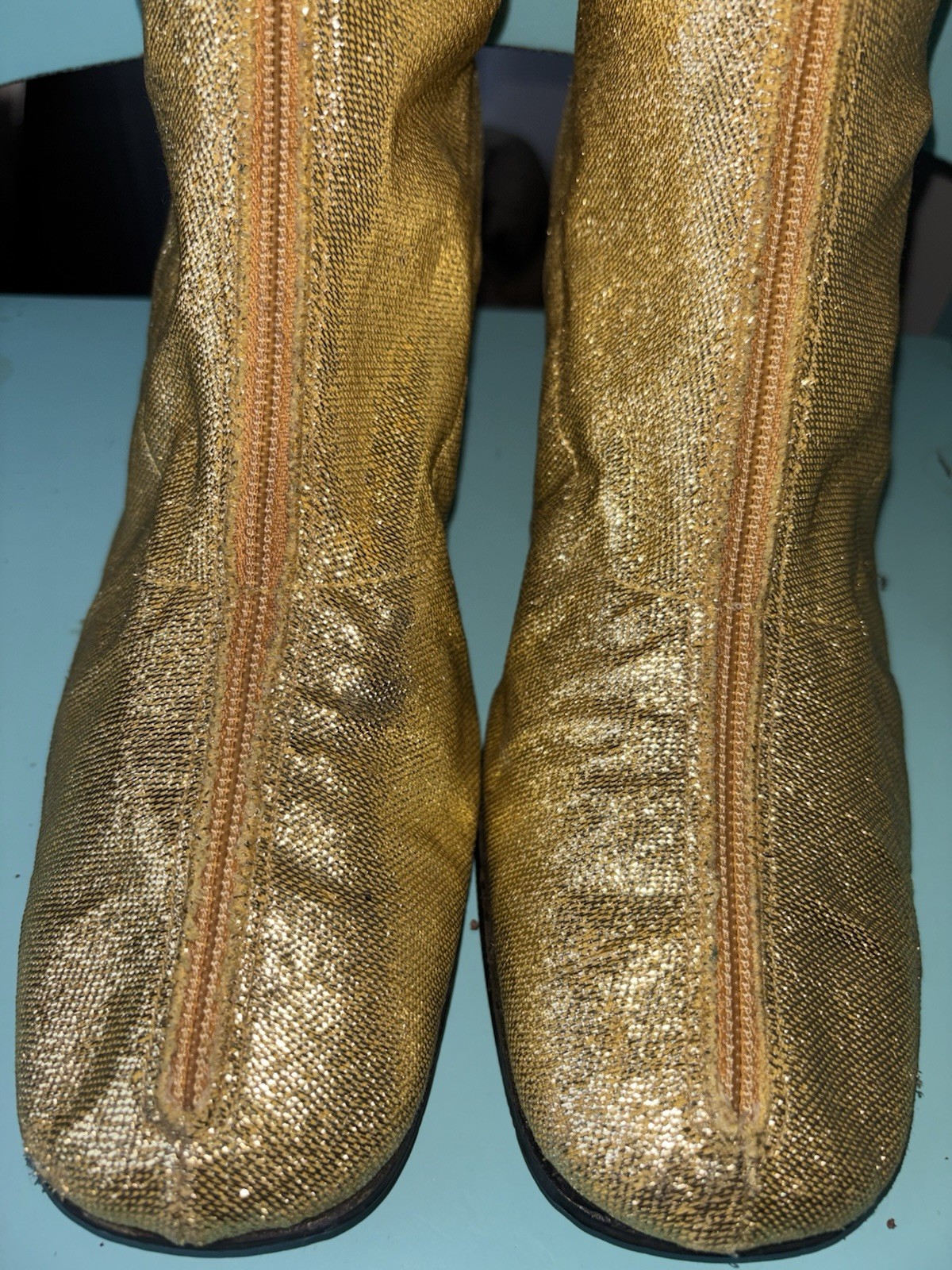 Rare Vintage Women Gold Metallic Lame Knee-High Go Go Boots