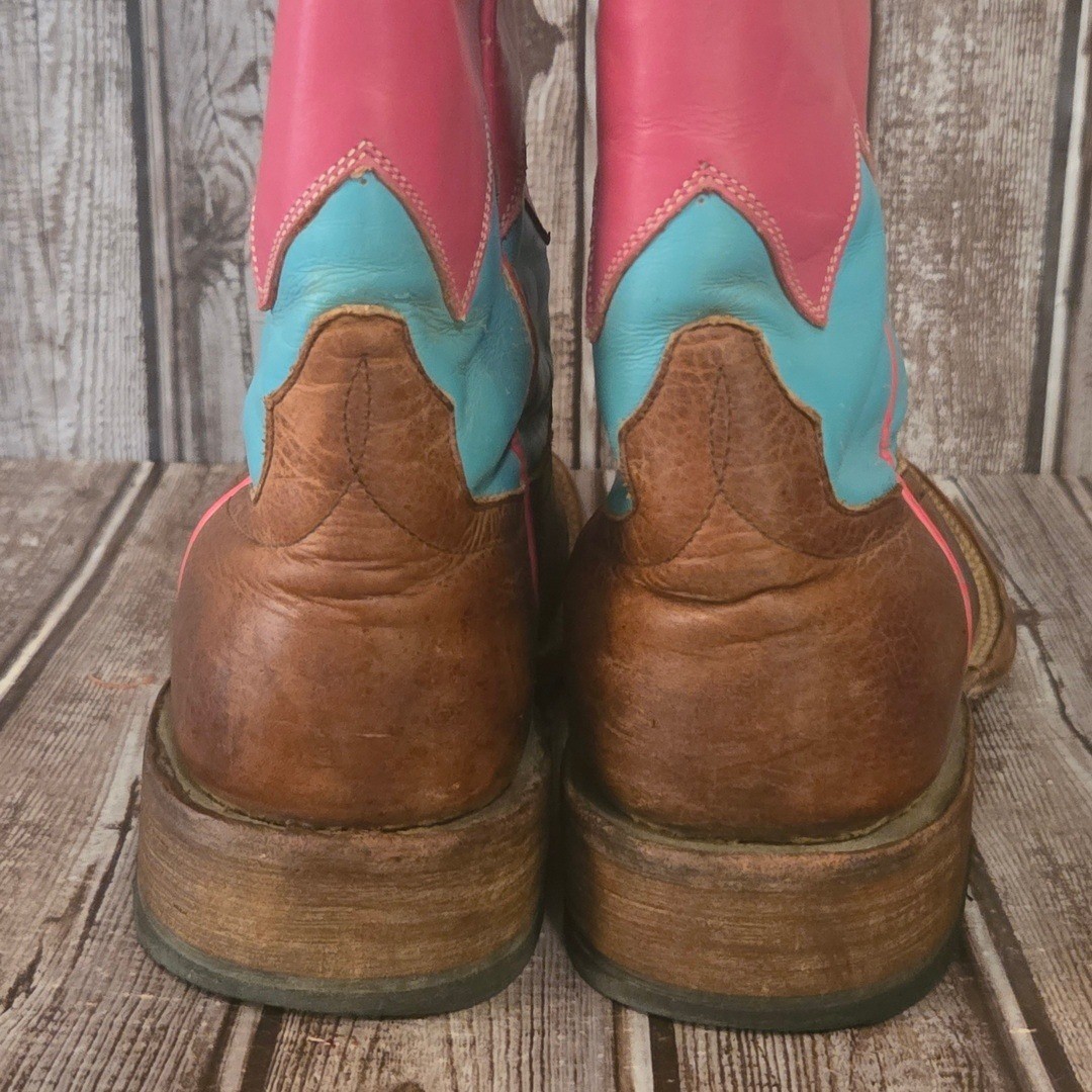 Sz 6.5 M Women’s Macie Bean Brown Pink Turquoise Chevron Western Cowboy Boots