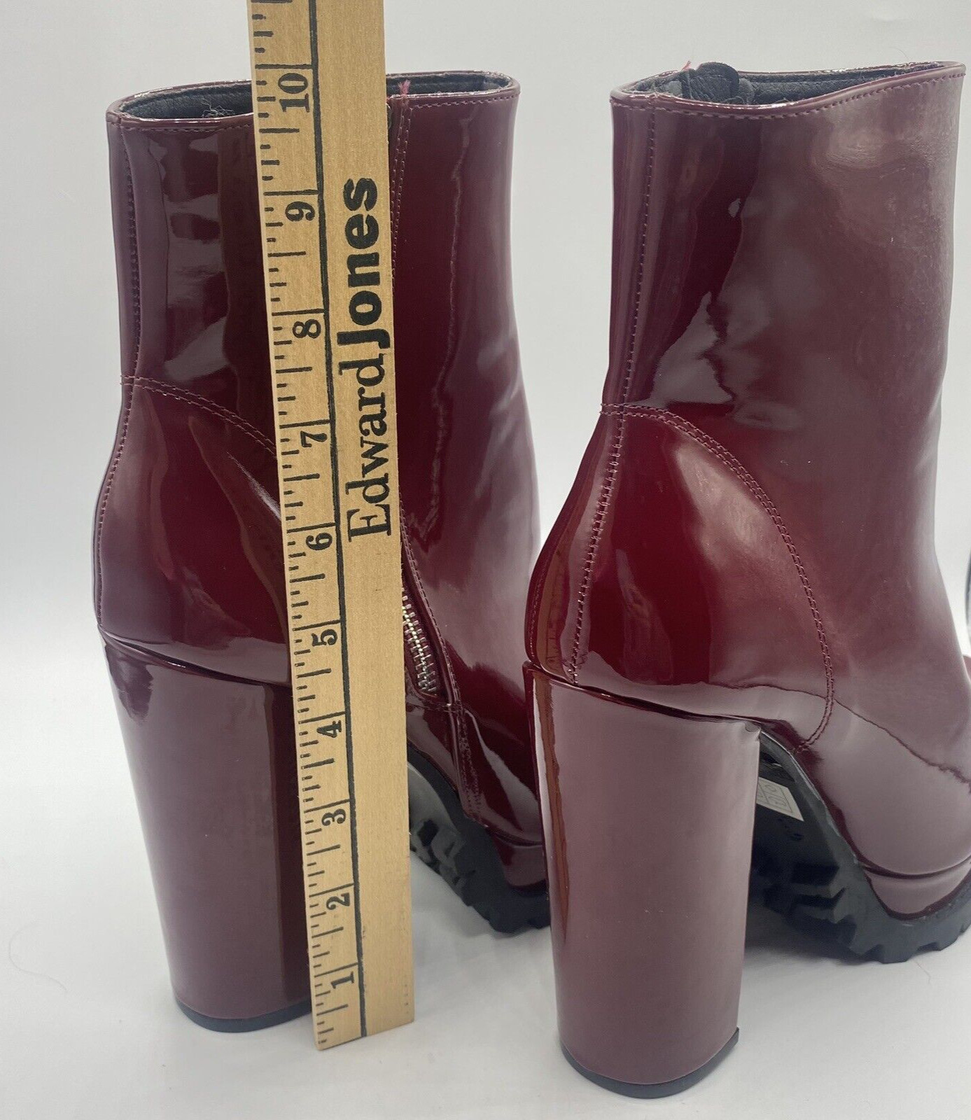 Women’s Burgundy Wine Maroon She & In Chunky Heel Zippered Boots Mod Y2K Sz 7.5