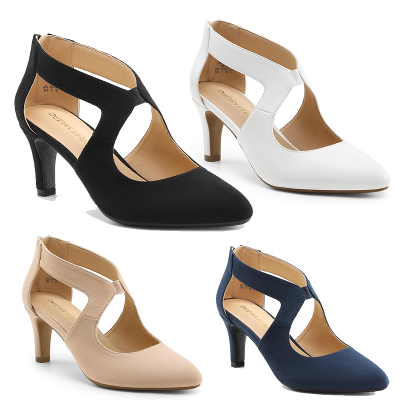 Women Slip On Pump Shoes Low Kitten Heel Close Toe Wedding Party Dress Shoes NEW