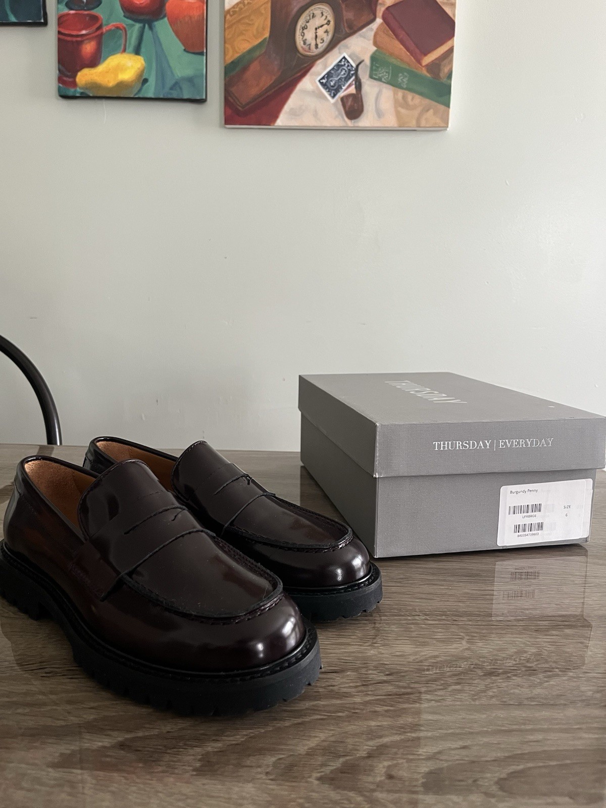 Thursday Patent Leather Burgundy Loafers, Women’s Size 6, Made In Portugal