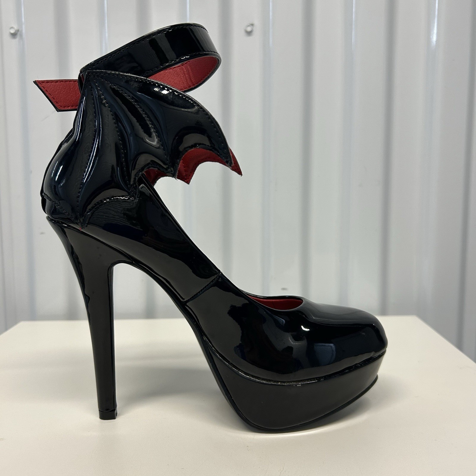 Killstar Cemetery Lane Black Bat Wing High Heels Faux Leather Women’s US Sz 5