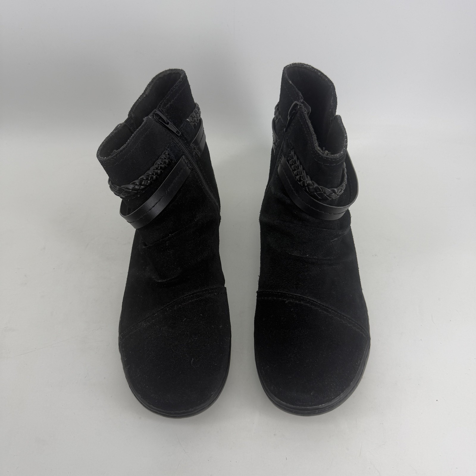 Clarks Boots Womens Size 10W Black Suede Ankle Wedge Zip Comfort Casual Travel