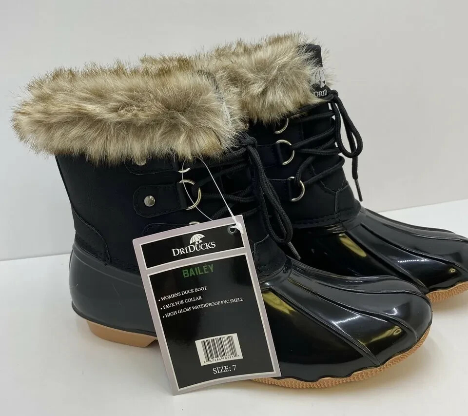 DriDucks Dri Ducks Frogg Toggs Bailey Fur Rain Snow Boots Shoes Black Sz 11 New
